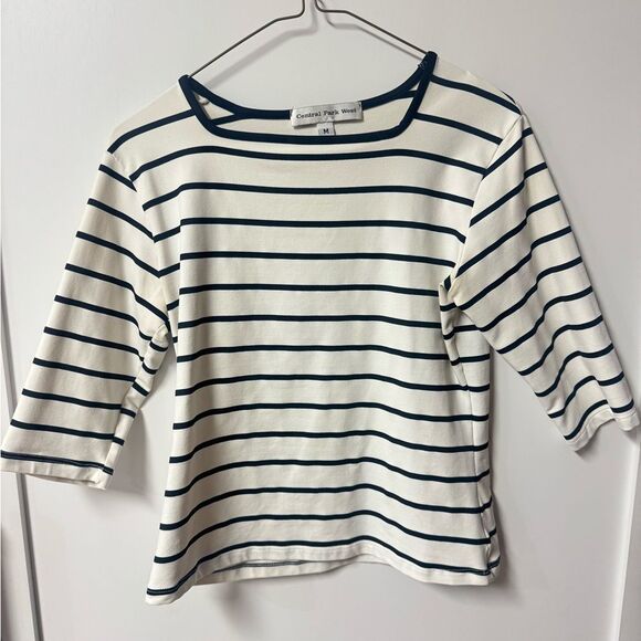 Central Park West Black and White Striped Long Sleeve Top - Picture 2 of 3
